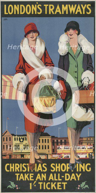 'Christmas Shopping, Take an All-Day 1/- Ticket', London County Council (LCC) Tramways poster, 1926. Artist: Tony Castle