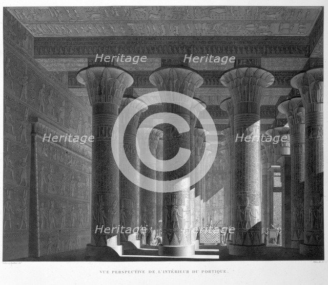 Perspective view of the portico interior, Esna (Latopolis), Egypt, 1822. Artist: Sellier