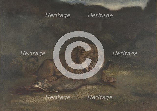 Lion Devouring Prey, 1810-75. Creator: Antoine-Louis Barye.