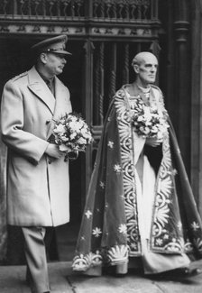 The Duke of Gloucester seen leaving Westminster Abbey with the Dean of Westminster, 1947. Artist: Unknown