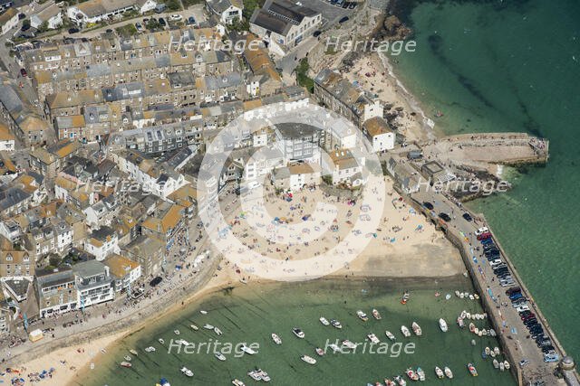 The town, beach and harbour, St Ives, Cornwall, 2016. Creator: Damian Grady.