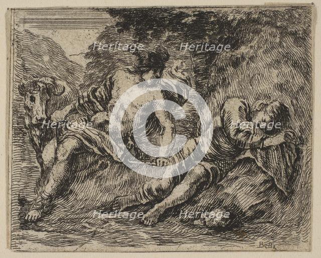 Mercury and Argus, from 'Game of Mythology' (Jeu de la Mythologie), 1644. Creator: Stefano della Bella.