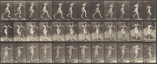 Plate Number 175. Crossing brook on stepping-stones with a fishing pole and can, 1887. Creator: Eadweard J Muybridge.