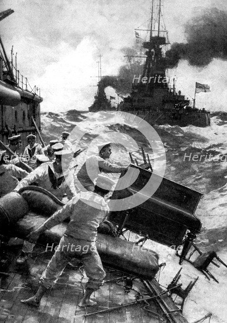 British sailors throwing overboard luxuries, North Sea, First World War, 1914. Artist: Unknown