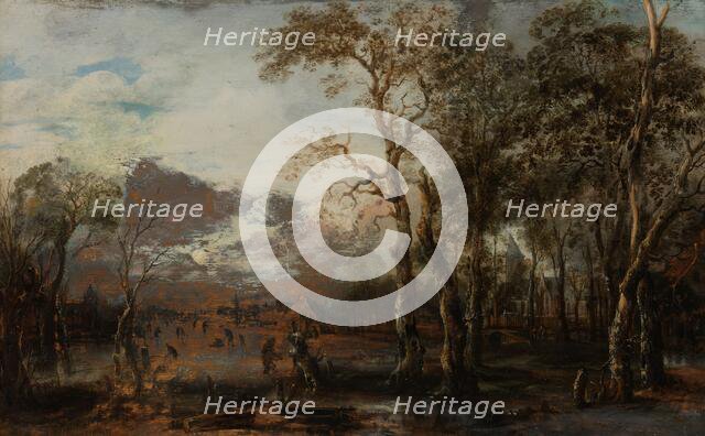 Wooded Landscape with Hunter/Winter Landscape, c.1642-1643. Creator: Aert van der Neer.