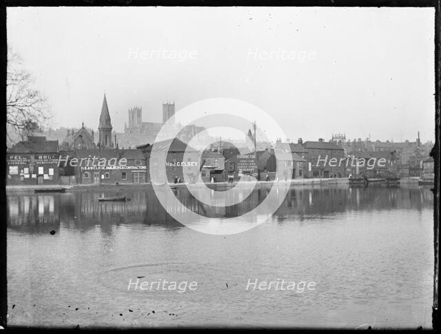 Warehouses lining Brayford Wharf North, Lincoln, Lincolnshire, 1900-10. Creator: George R Long.
