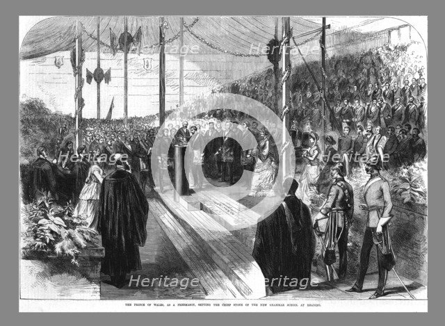 'The Prince of Wales Setting the Chief Stone at the New Grammar School at Reading.', 1870. Artist: Unknown.