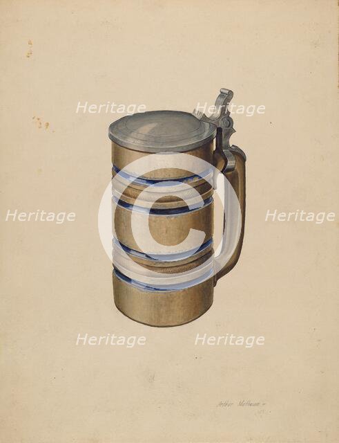 Stoneware and Pewter Beer Mug, c. 1934. Creator: Arthur Matthews.