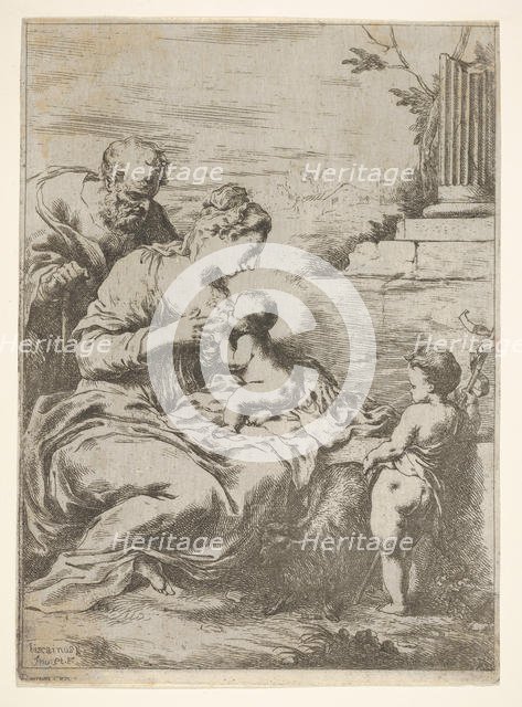 The Holy Family with the infant St John the Baptist at right, 1650-57. Creator: Bartolomeo Biscaino.