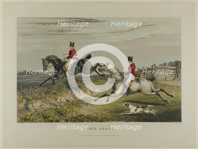 The Leap, from Fox Hunting, 1828. Creator: Charles Bentley.