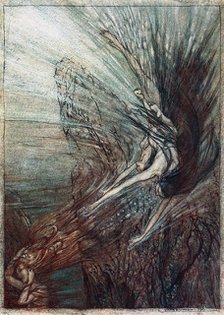 The frolic of the Rhinemaidens. Illustration for The Rhinegold and The Valkyrie by Richard Wagner, Artist: Rackham, Arthur (1867-1939)