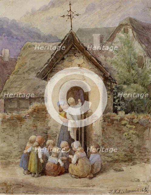 Woman with Baby and Group of Children, 1856. Creator: Jakob Dielmann.