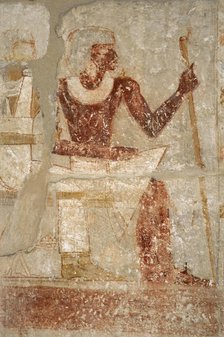 Polychrome relief depicting a seated man, Mastaba of Iynefert, Saqqara, Egypt, Old Kingdom ( 2003). Creator: Unknown.