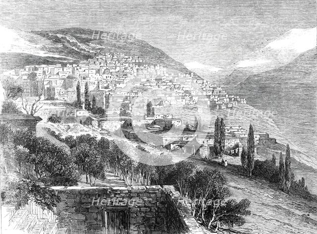 Deir-el-Kamr, on the southern side of Mount Lebanon, lately destroyed by the Druses, 1860. Creator: Unknown.