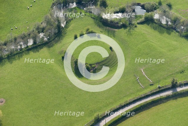 Earthwork remains of a motte castle, Chanstone Mill, Herefordshire, 2016. Creator: Damian Grady.