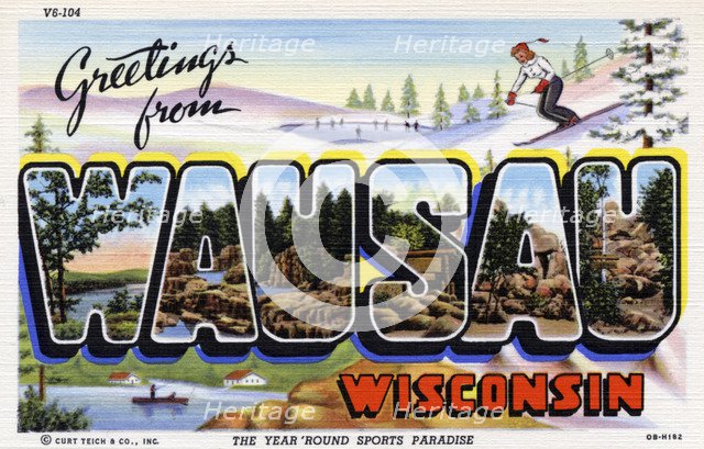 'Greetings From Wausau, Wisconsin', postcard, 1940. Artist: Unknown