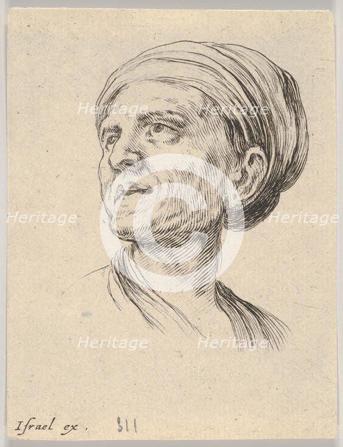 Plate 4: head of an old woman with a bonnet, looking left from 'Various heads and figures'..., 1650. Creator: Stefano della Bella.