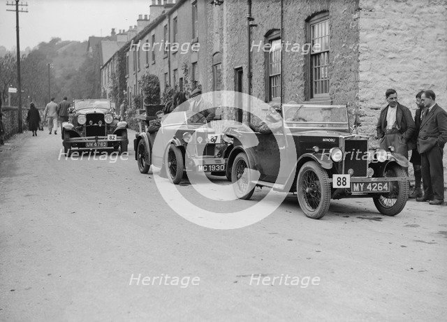 Morris Minor of FR Webb and MG M type of WP Uglow, MCC Sporting Trial, Litton, Derbyshire, 1930. Artist: Bill Brunell.