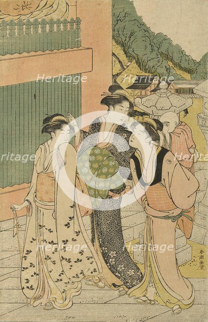 Visiting a temple dedicated to Fudo, c. 1780/1801. Creator: Katsukawa Shuncho.