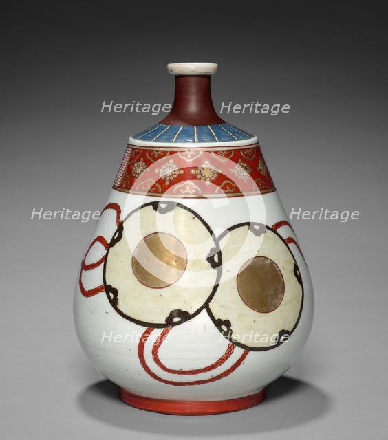 Bottle-Flask with Noh Theater Designs: Arita Ware, Imari Type, 18th century. Creator: Unknown.