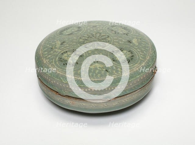 Covered Cosmetic Box with Chrysanthemum Flower Heads, Korea, Goryeo dynasty, late 13th century. Creator: Unknown.