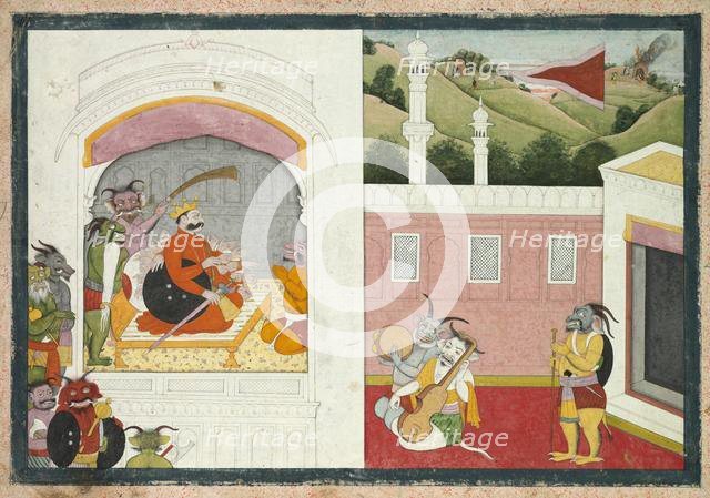 King Bana enjoying music in his court, from the Usha-Aniruddha section of a Krishna Lila, c. 1760-17 Creator: Unknown.