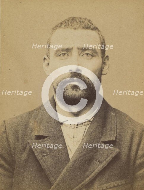 Vendel. Jules. 34 (ou 33) ans, né le 2/4/61 à Chevry (Ain). Garçon de cuisine. Anarchiste...., 1894. Creator: Alphonse Bertillon.