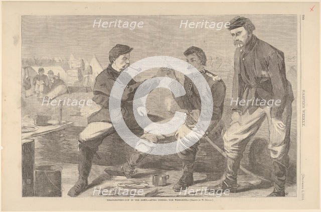 Thanksgiving Day in the Army - After Dinner: The Wish-Bone (Harper's Weekly, V..., December 3, 1864. Creator: Unknown.