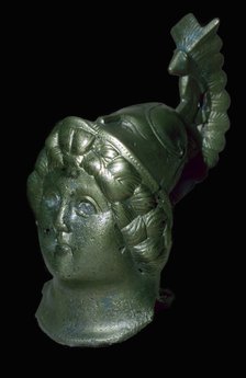 Romano-British copper alloy head of Minerva with Corinthian helmet. Artist: Unknown