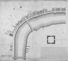 Proposed Thames embankment, London, 1760.                                             Artist: Anon