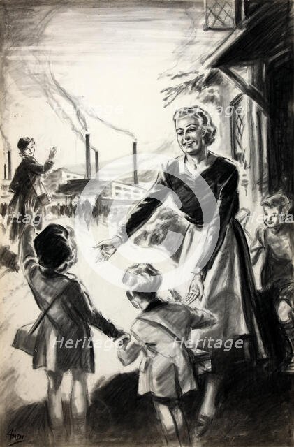 'If you can't go to the factory help the neighbour..., WWII Childminding poster, between 1939 & 1946 Creator: Central Office of Information.