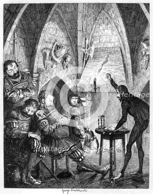 Edward Underhill the hot gospeller preaching to the giants in the by-ward or Gate Tower, 1840. Artist: George Cruikshank