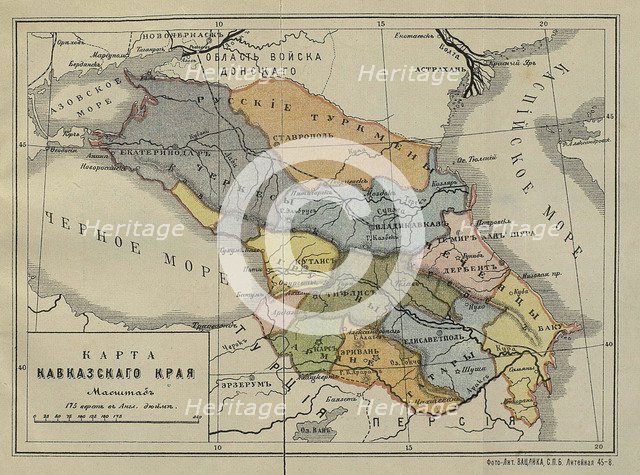 Map of the Caucasus Krai, Mid of the 19th cen..