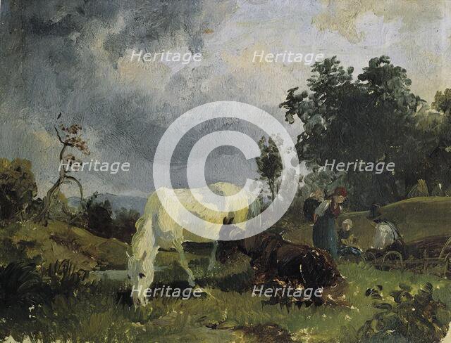 A white horse on the heath, before 1830. Creator: Friedrich Gauermann.