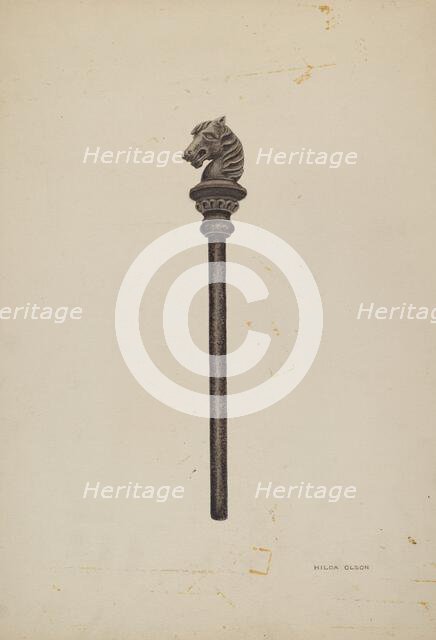 Horse Head Hitching Post, c. 1939. Creator: Hilda Olson.