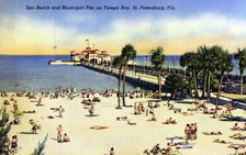 Spa Beach and Municipal Pier on Tampa Bay, St Petersburg, Florida, USA, 1940. Artist: Unknown