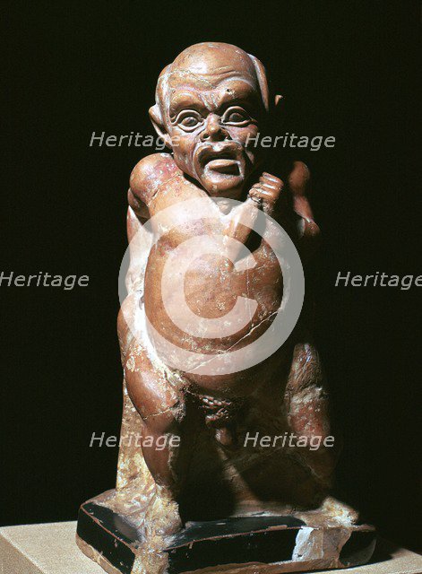 Greek rhyton in the form of a pygmy carrying a dead crane, 5th century BC. Artist: Unknown