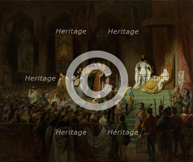 The coronation of the dead Inês de Castro in the Cathedral of Coimbra, 1827-1828. Creator: Saint-Evre, Gillot (1791-1858).