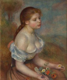 A Young Girl with Daisies, 1889. Creator: Pierre-Auguste Renoir.