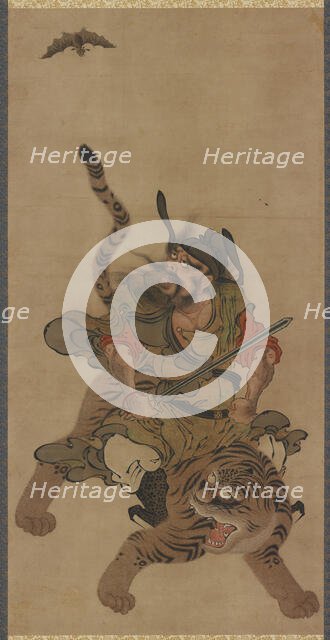 Zhong Kui (Shoki) on a tiger, Edo period, 18th century. Creator: Unknown.