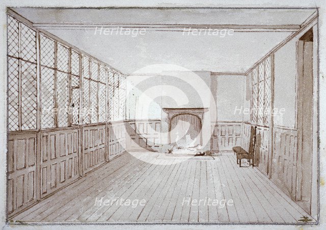 Interior view of Milton's school room in Barbican, City of London, 1864.                       Artist: J Benny