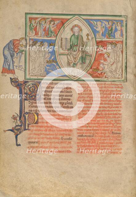 The Twenty-Four Elders Pay Homage to the Throne of God; Dyson Perrins Apocalypse, about 1255-1260. Creator: Unknown.