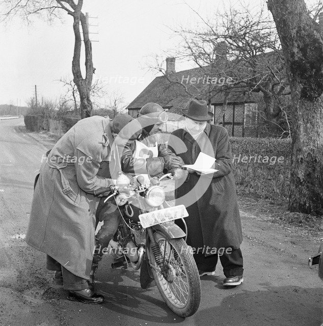 Landskrona Motorcycle Club having an orienteering competion, Sweden, 1951. Artist: Unknown