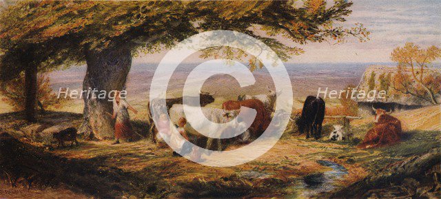 'Milking in the Field', c1847.  Artist: Samuel Palmer.