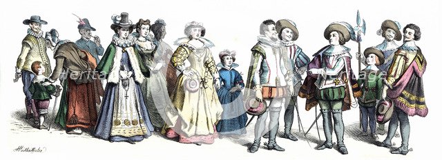 Personages of the court of Louis XIII, German Engraving 1860.