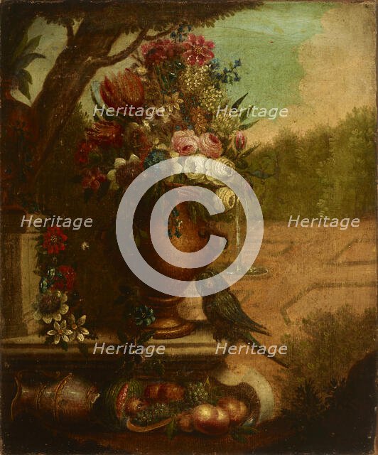 Still Life with Flowers and a Parrot, second half of 19th century. Creator: Unknown.
