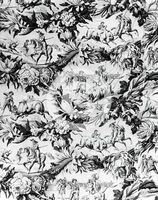 Tauromachie (The Bull Fight) (Furnishing Fabric), England, c. 1840. Creator: Unknown.