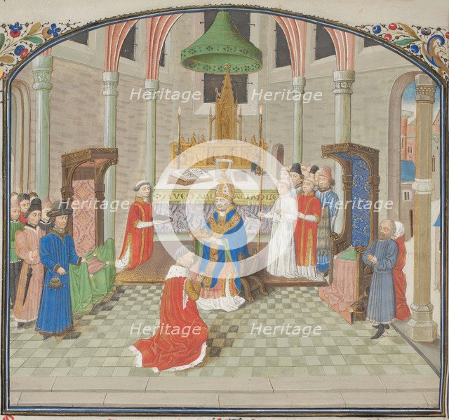 The coronation of Baldwin I on Christmas Day 1100. Miniature from the Historia by William of Tyre, 1460s. Artist: Anonymous  
