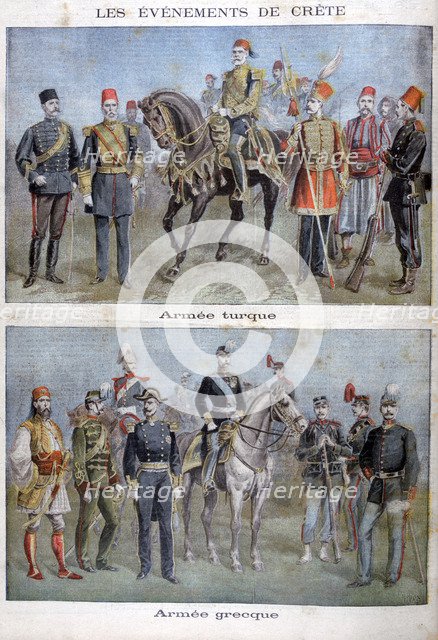 Uniforms of the Greek and Turkish armies, 1897. Artist: Henri Meyer