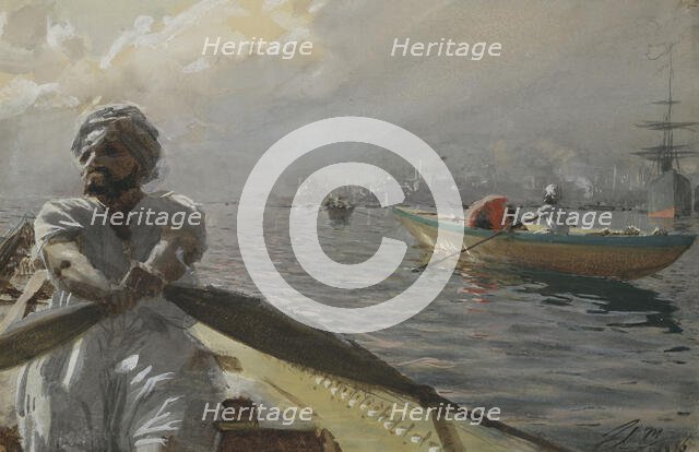 Turkish Boatman in the Constantinople Harbour, 1886. Creator: Anders Leonard Zorn.